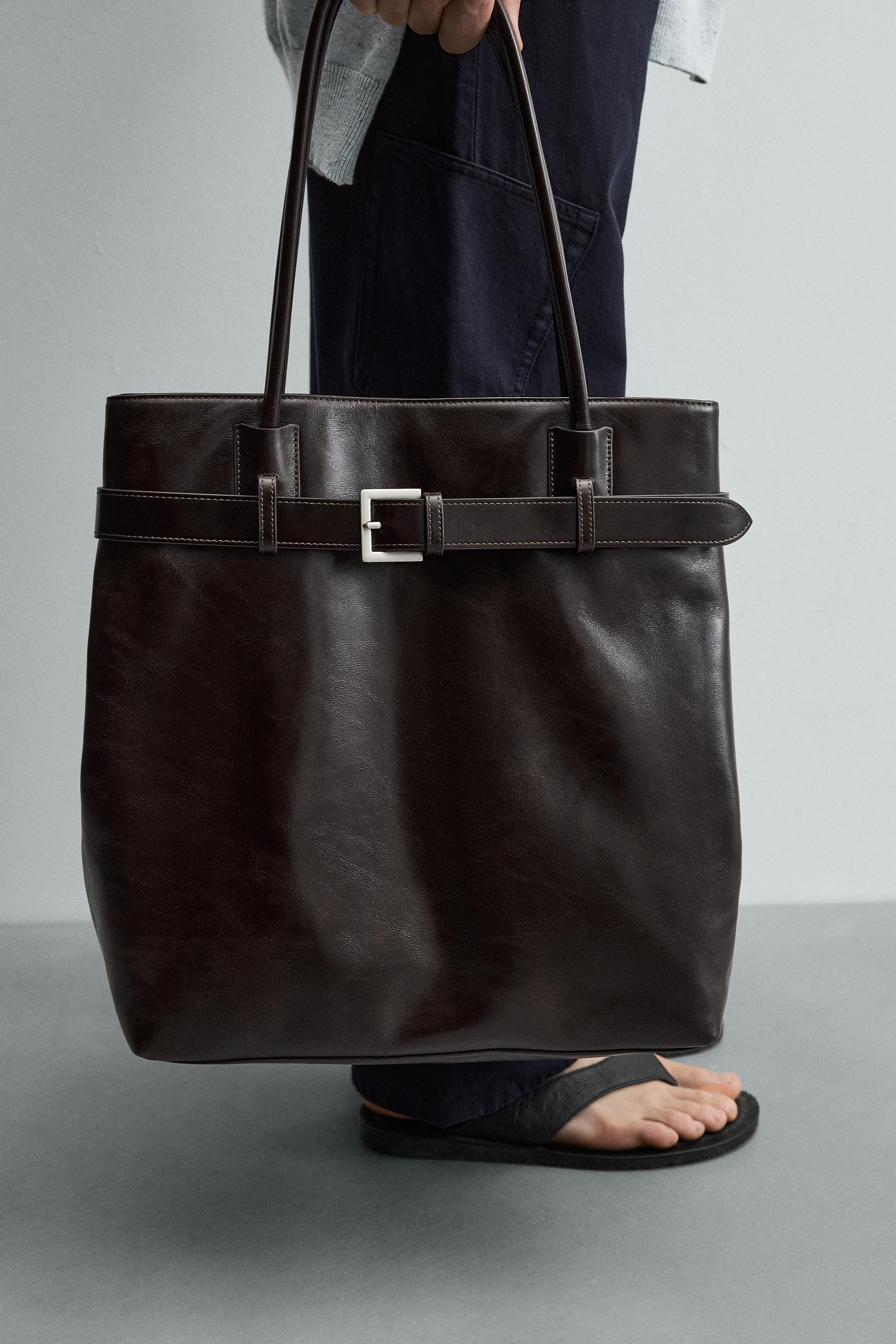 LEATHER SHOPPER WITH BELT DETAIL
